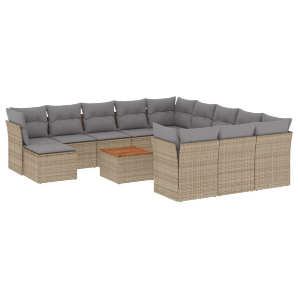 Juego de sofás jardín con cojines beige mezcla 13 pzas ratán PE M 2
