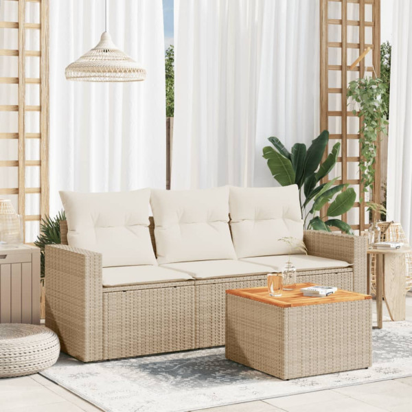 4 pcs conjunto de sofás para jardim c/ almofadões vime PE bege D