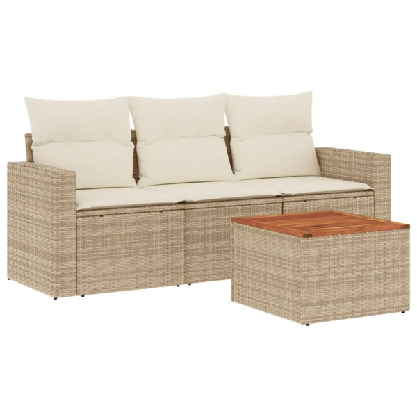 4 pcs conjunto de sofás para jardim c/ almofadões vime PE bege M 2