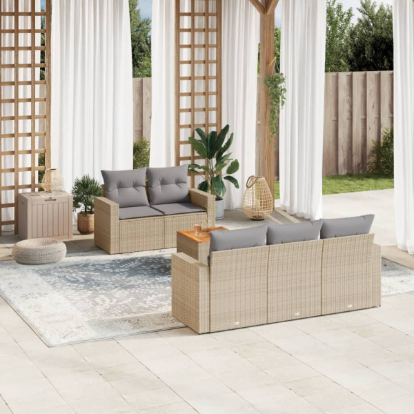 Juego de sofás jardín con cojines beige mezcla 6 pzas ratán PE D