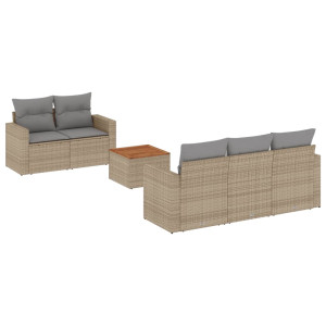 6 pcs conj. sofás jardim c/ almofadões vime PE bege misturado H