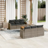 Set de sofás de jardín 7 piezas con cojines ratán PE gris 1