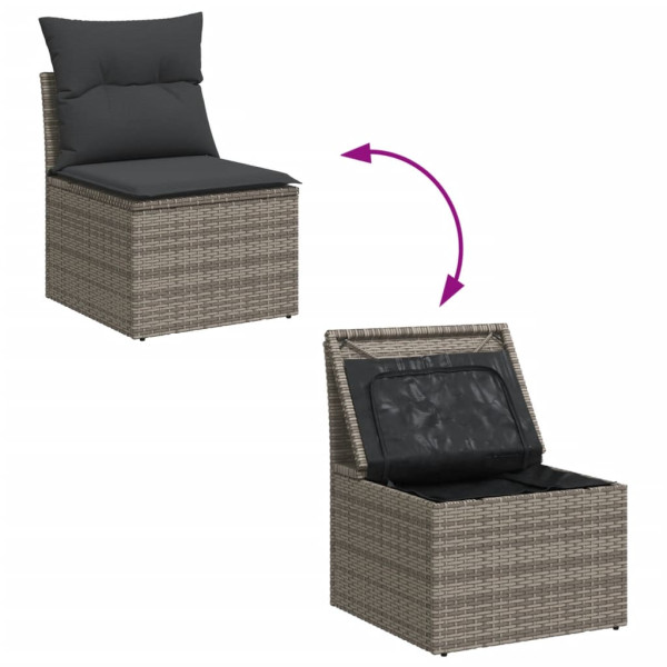 7 pcs conjunto sofás p/ jardim c/ almofadões vime PE cinzento M 3