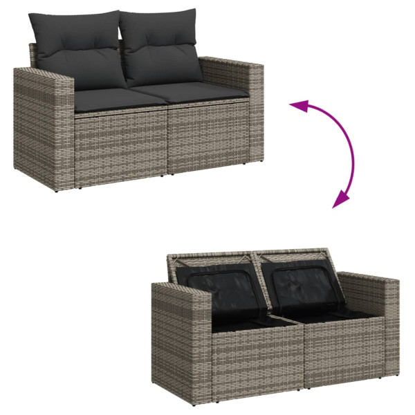 7 pcs conjunto sofás p/ jardim c/ almofadões vime PE cinzento M 4