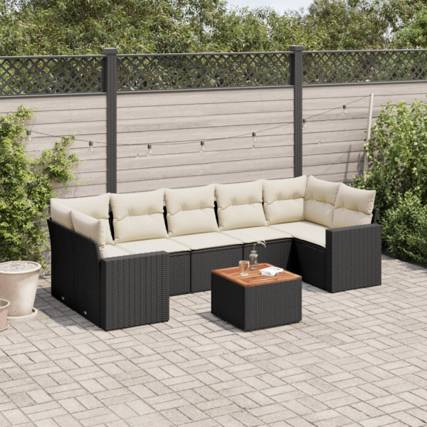 Set de sofás de jardín 8 piezas y cojines ratán sintético negro D