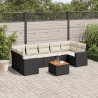 8 pcs conjunto sofás de jardim com almofadões vime PE preto 1