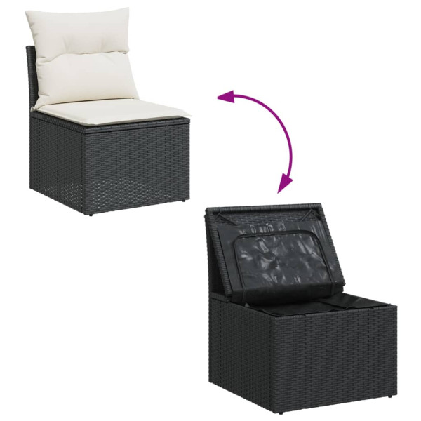 8 pcs conjunto sofás de jardim com almofadões vime PE preto M 3