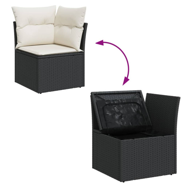 8 pcs conjunto sofás de jardim com almofadões vime PE preto M 4
