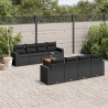 9 pcs conjunto de sofás p/ jardim c/ almofadões vime PE preto 1