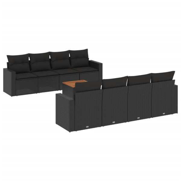 Set de sofás de jardín 8 piezas y cojines ratán sintético negro M 2