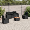 6 pcs conjunto sofás de jardim c/ almofadões vime PE preto 1
