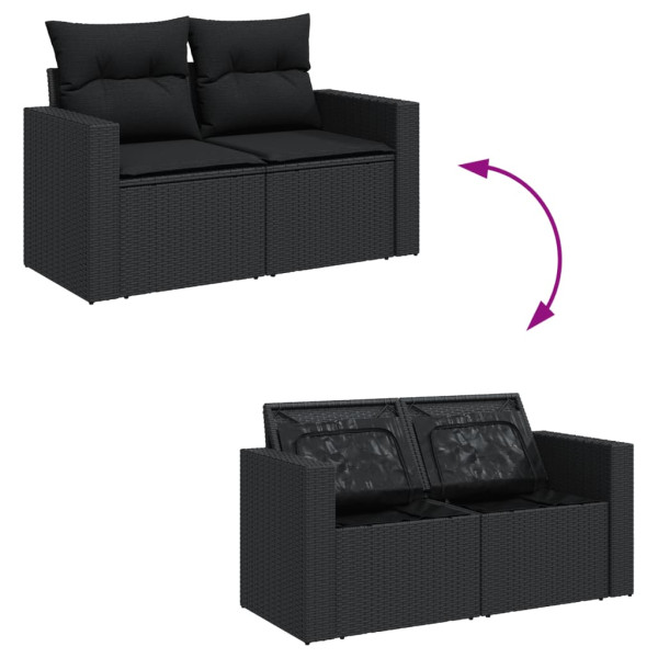 6 pcs conjunto sofás de jardim c/ almofadões vime PE preto M 4
