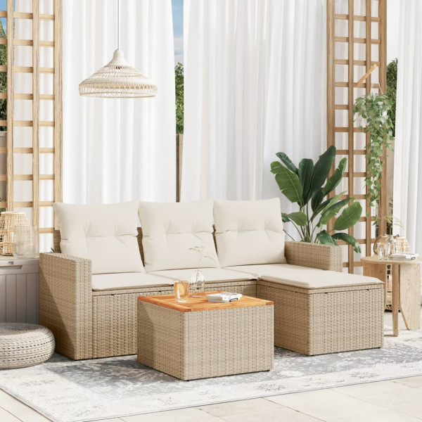 5 pcs conjunto de sofás p/ jardim com almofadões vime PE bege D