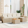 6 pcs conjunto de sofás p/ jardim com almofadões vime PE bege 1