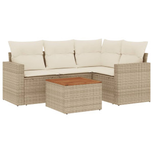 5 pcs conjunto de sofás p/ jardim com almofadões vime PE bege H