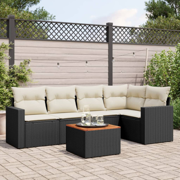 6 pcs conjunto sofás de jardim c/ almofadões vime PE preto D