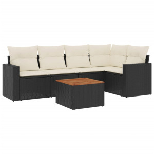 6 pcs conjunto sofás de jardim c/ almofadões vime PE preto H