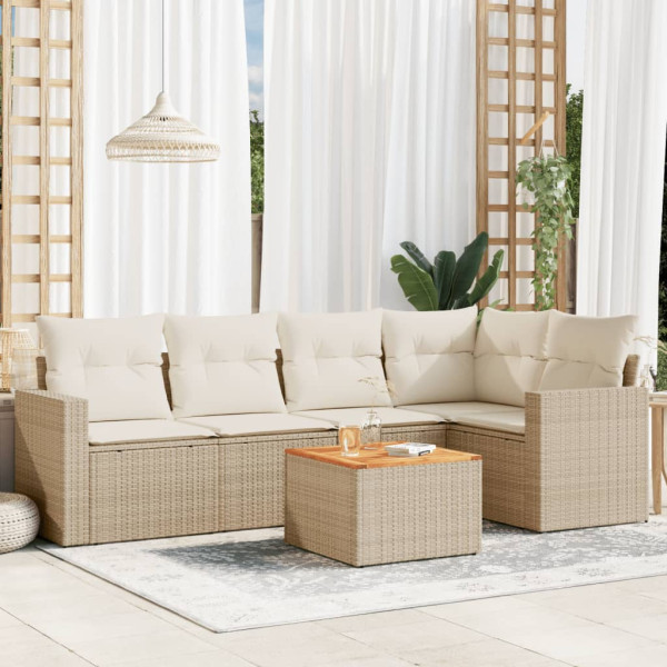 6 pcs conjunto de sofás p/ jardim com almofadões vime PE bege D