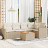 6 pcs conjunto de sofás p/ jardim com almofadões vime PE bege 1
