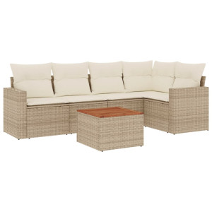 6 pcs conjunto de sofás p/ jardim com almofadões vime PE bege H