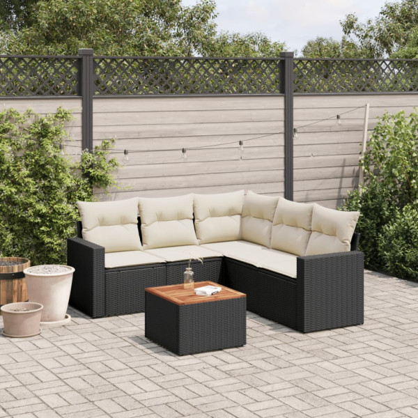 6 pcs conjunto sofás de jardim c/ almofadões vime PE preto D