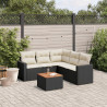 6 pcs conjunto sofás de jardim c/ almofadões vime PE preto 1