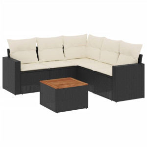 6 pcs conjunto sofás de jardim c/ almofadões vime PE preto H