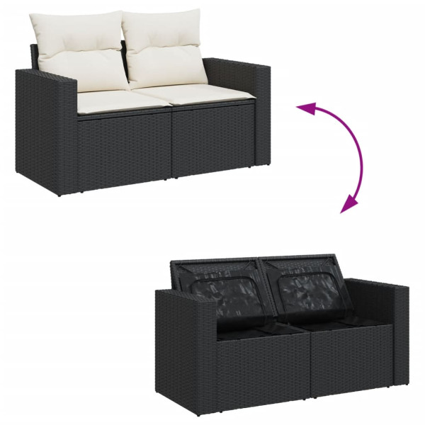 6 pcs conjunto sofás de jardim c/ almofadões vime PE preto M 5