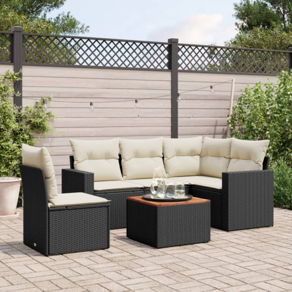 6 pcs conjunto sofás de jardim c/ almofadões vime PE preto D