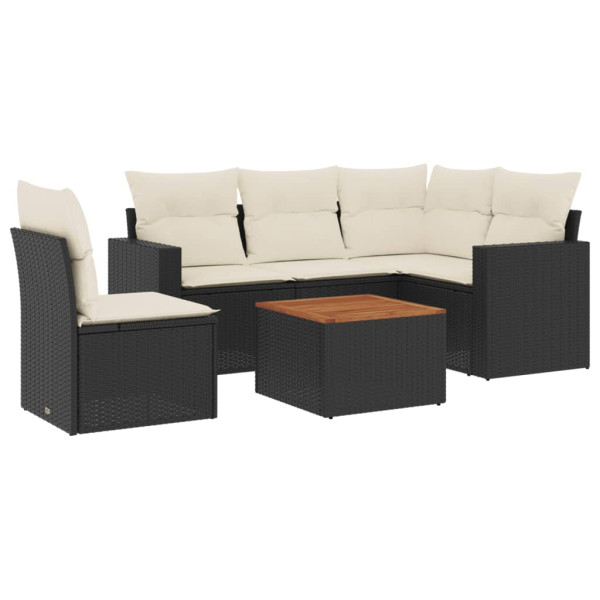 Set de sofás de jardín 6 piezas y cojines ratán sintético negro M 2