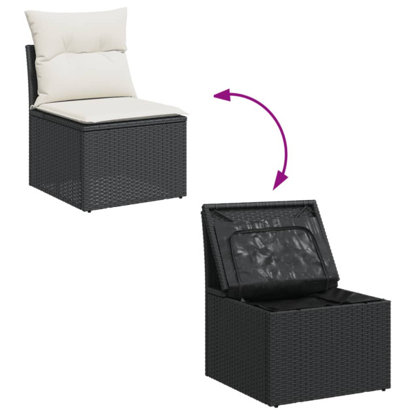6 pcs conjunto sofás de jardim c/ almofadões vime PE preto M 3