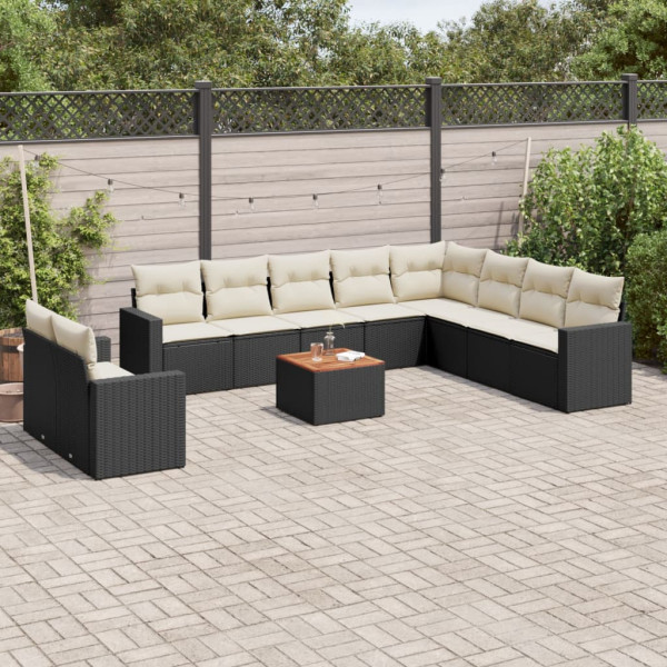 11 pcs conjunto sofás de jardim c/ almofadões vime PE preto D