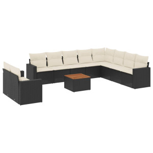 11 pcs conjunto sofás de jardim c/ almofadões vime PE preto H