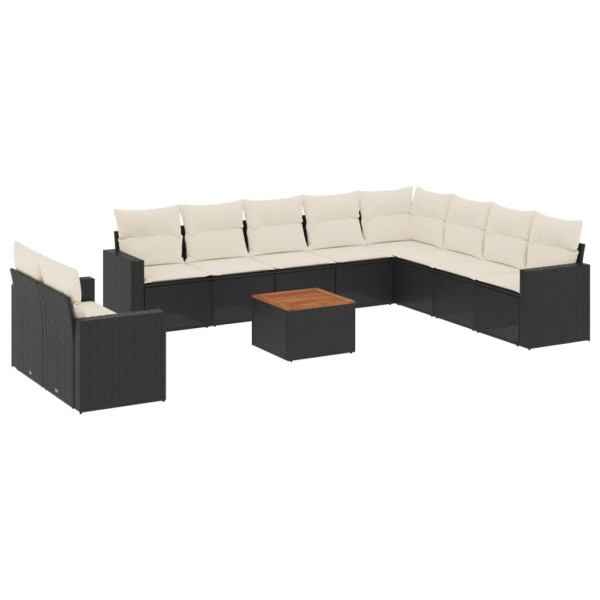 11 pcs conjunto sofás de jardim c/ almofadões vime PE preto M 2