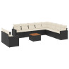 11 pcs conjunto sofás de jardim c/ almofadões vime PE preto 2
