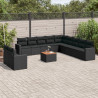 12 pcs conjunto de sofás de jardim c/ almofadões vime PE preto 1