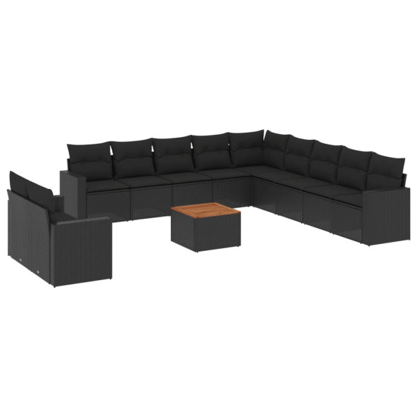12 pcs conjunto de sofás de jardim c/ almofadões vime PE preto M 2