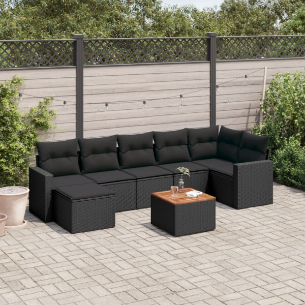 Set de sofás de jardín 8 piezas y cojines ratán sintético negro D