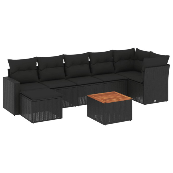 Set de sofás de jardín 8 piezas y cojines ratán sintético negro M 2
