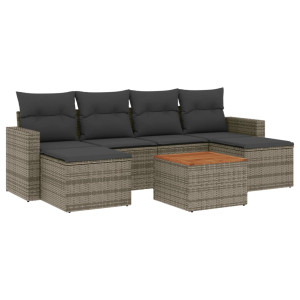 7 pcs conjunto sofás p/ jardim c/ almofadões vime PE cinzento H