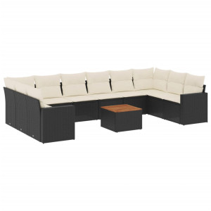 11 pcs conjunto sofás de jardim c/ almofadões vime PE preto H