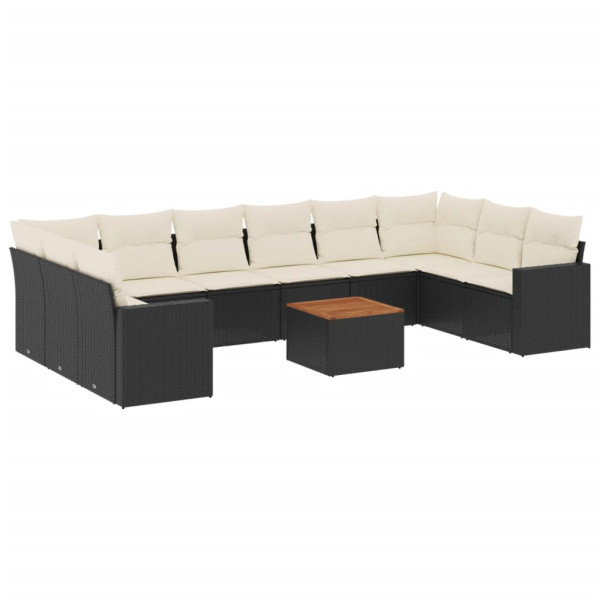 Set de sofás de jardín 11 pzas y cojines ratán sintético negro M 2