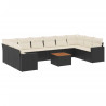 11 pcs conjunto sofás de jardim c/ almofadões vime PE preto 2