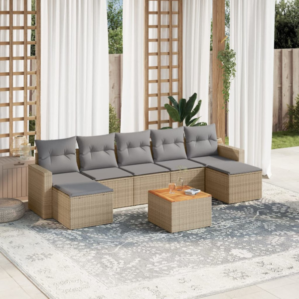 Juego de sofás jardín con cojines beige mezcla 8 pzas ratán PE D