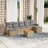8 pcs conj. sofás jardim c/ almofadões vime PE bege misturado 1