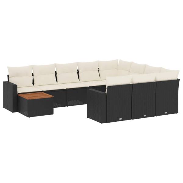 11 pcs conjunto sofás de jardim c/ almofadões vime PE preto M 2