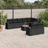 9 pcs conjunto de sofás p/ jardim c/ almofadões vime PE preto 1
