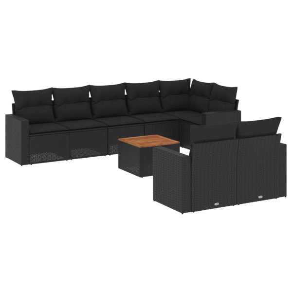 Set de sofás de jardín 8 piezas y cojines ratán sintético negro M 2