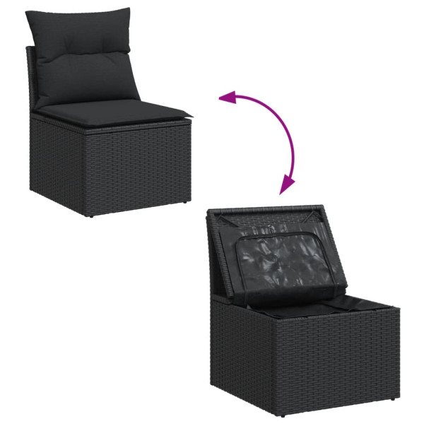 Set de sofás de jardín 8 piezas y cojines ratán sintético negro M 4