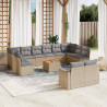 Juego de sofás jardín con cojines beige mezcla 13 pzas ratán PE 1
